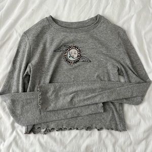 Bershka sun and moon embroidered long sleeve top